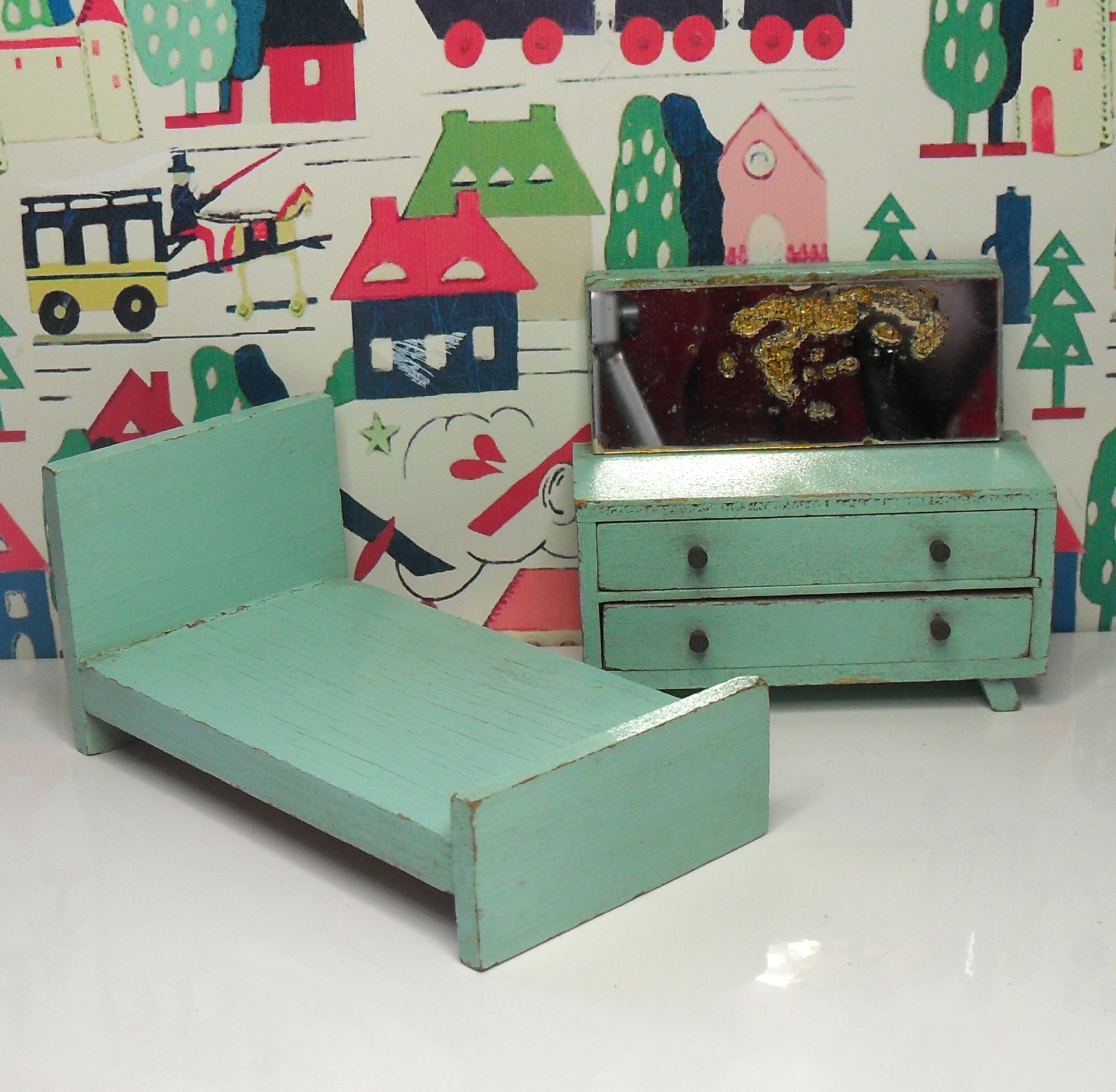 Dol Toi Blue Bed and Dressing Table
